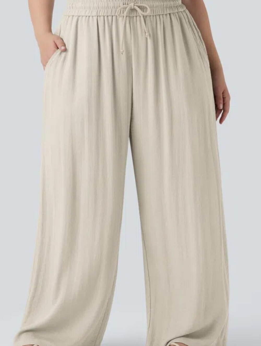 HALARA Wide Leg Drawstring Pants in Light Beige Linen Feel Minimalist Neutral